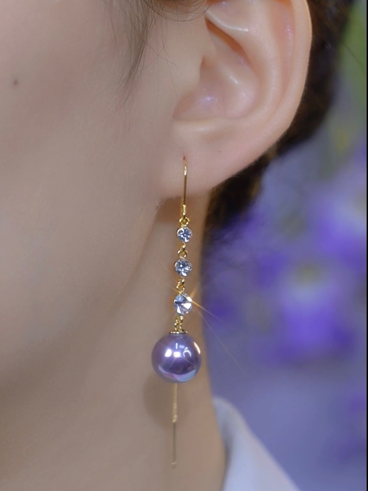 Purple High-grade Pearl Long Tassel Earring Accessories