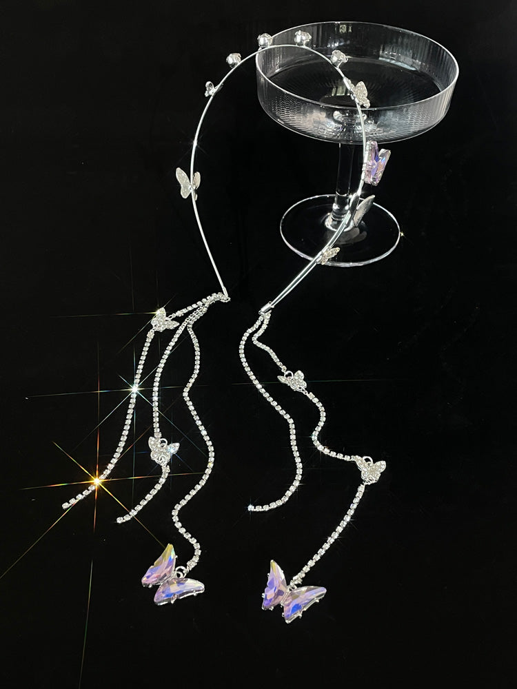 Crystal Butterfly Flash Diamond Tassel Headband Women's High-end Headwear Accessories Hairpin Headband