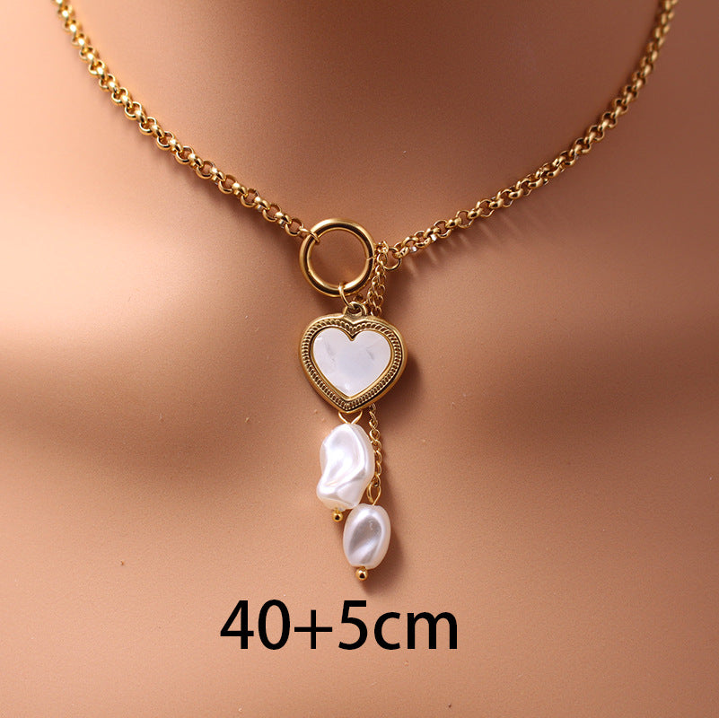 Fashionable Women'S Titanium Steel Imitation Pearl Beaded Layered Necklace