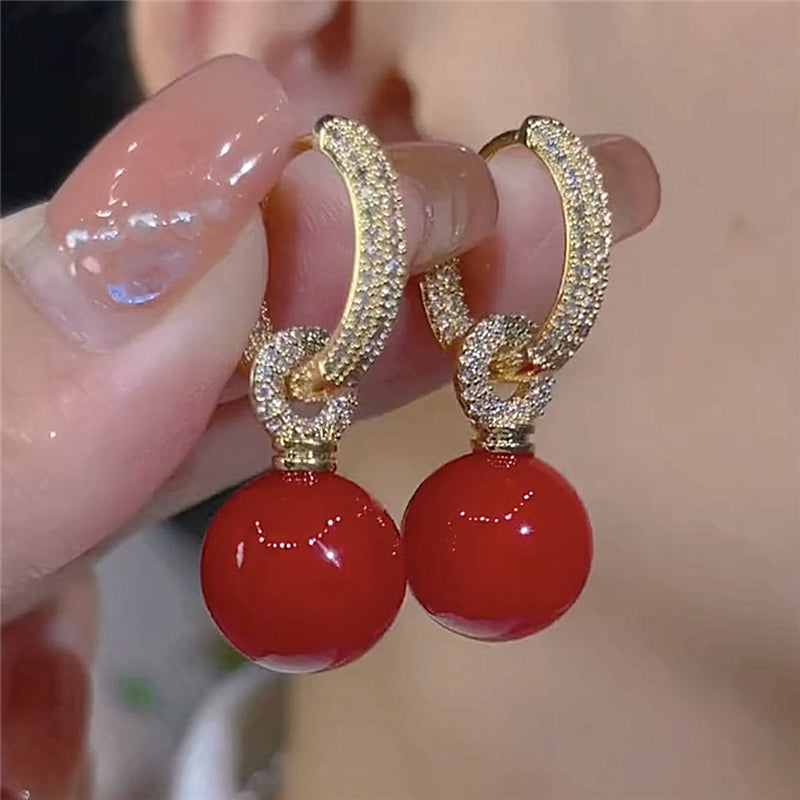 Fashionable and Exquisite Micro-inlaid Red Pearl And Zircon Earrings