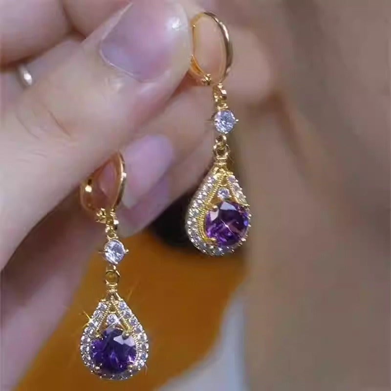 Purple Zircon Pendant Earrings Women's Accessories