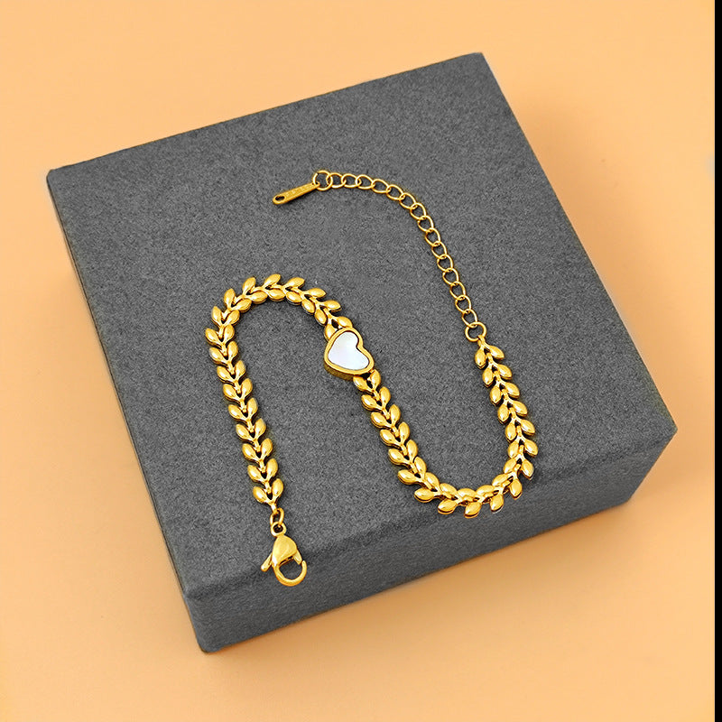 Exquisita pulsera de concha de nácar blanca en forma de corazón natural para mujer