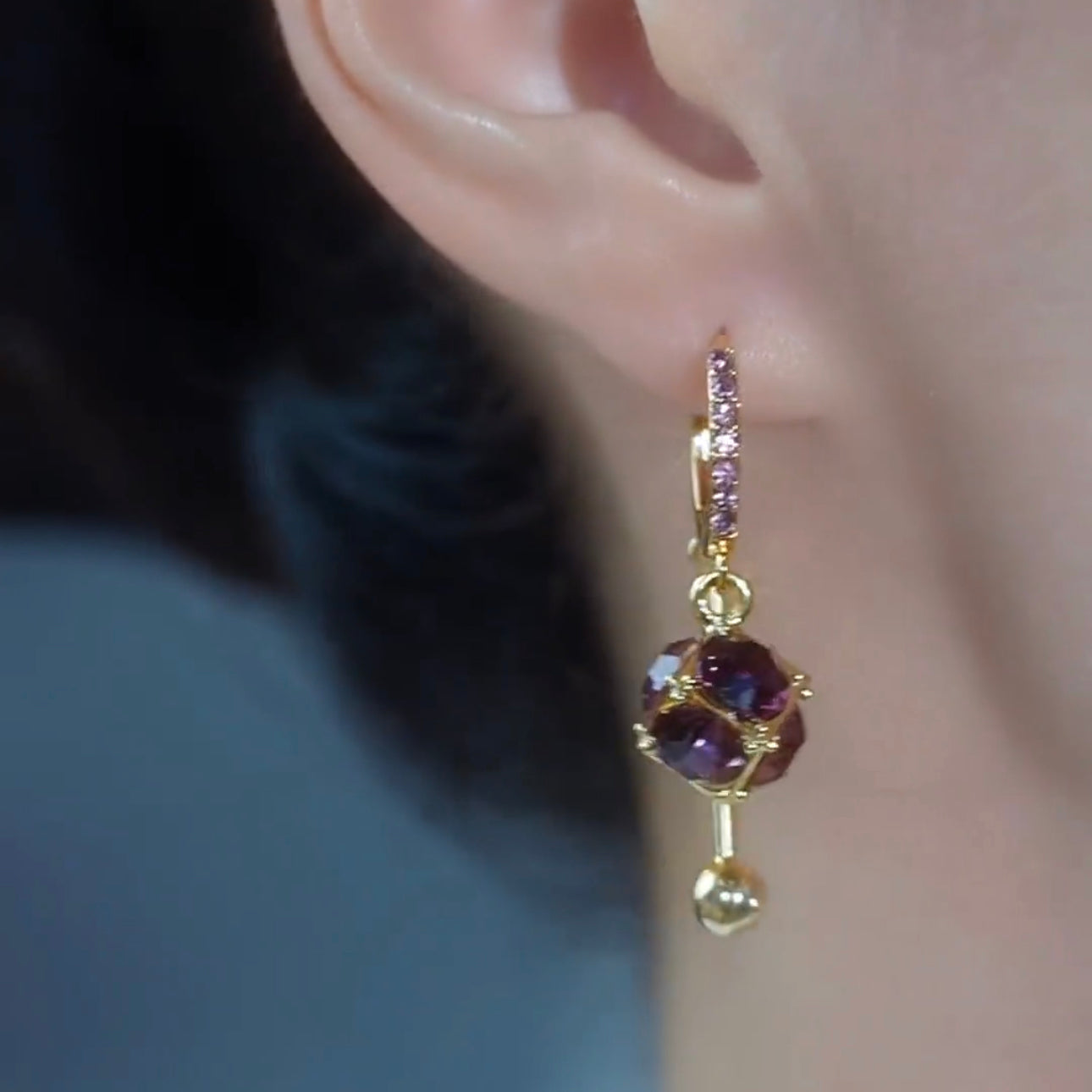 Design Sense Versatile and Elegant Purple Diamond Ball Crystal Earrings