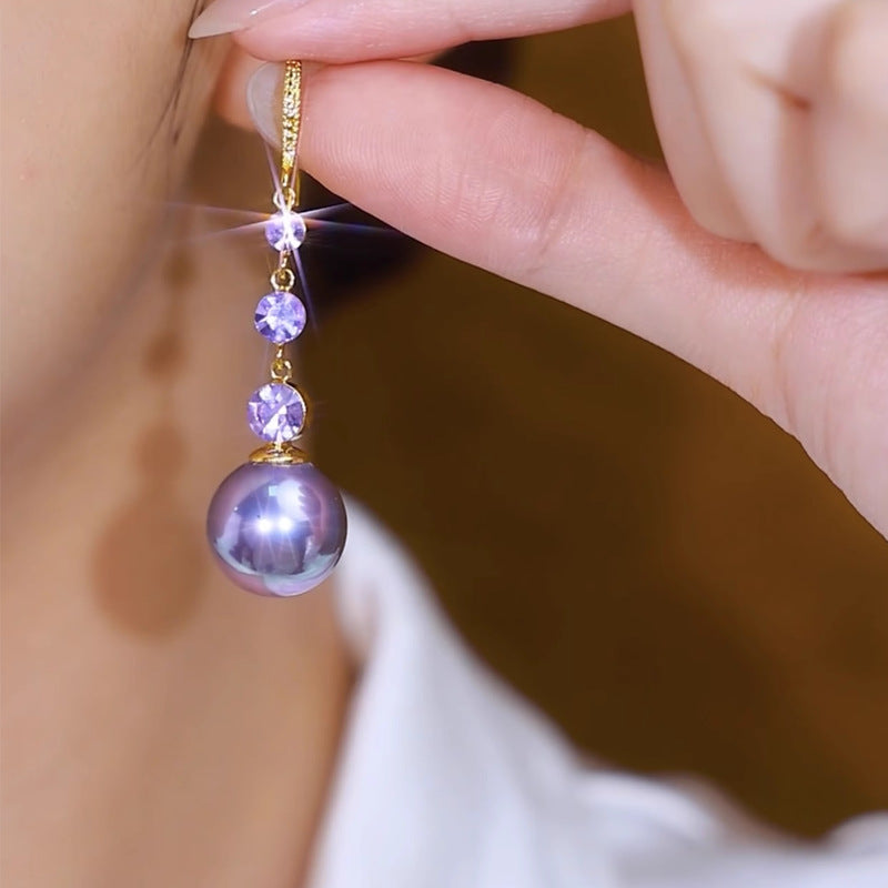 French Purple Long Fashionable Temperament Bead Earrings For Women