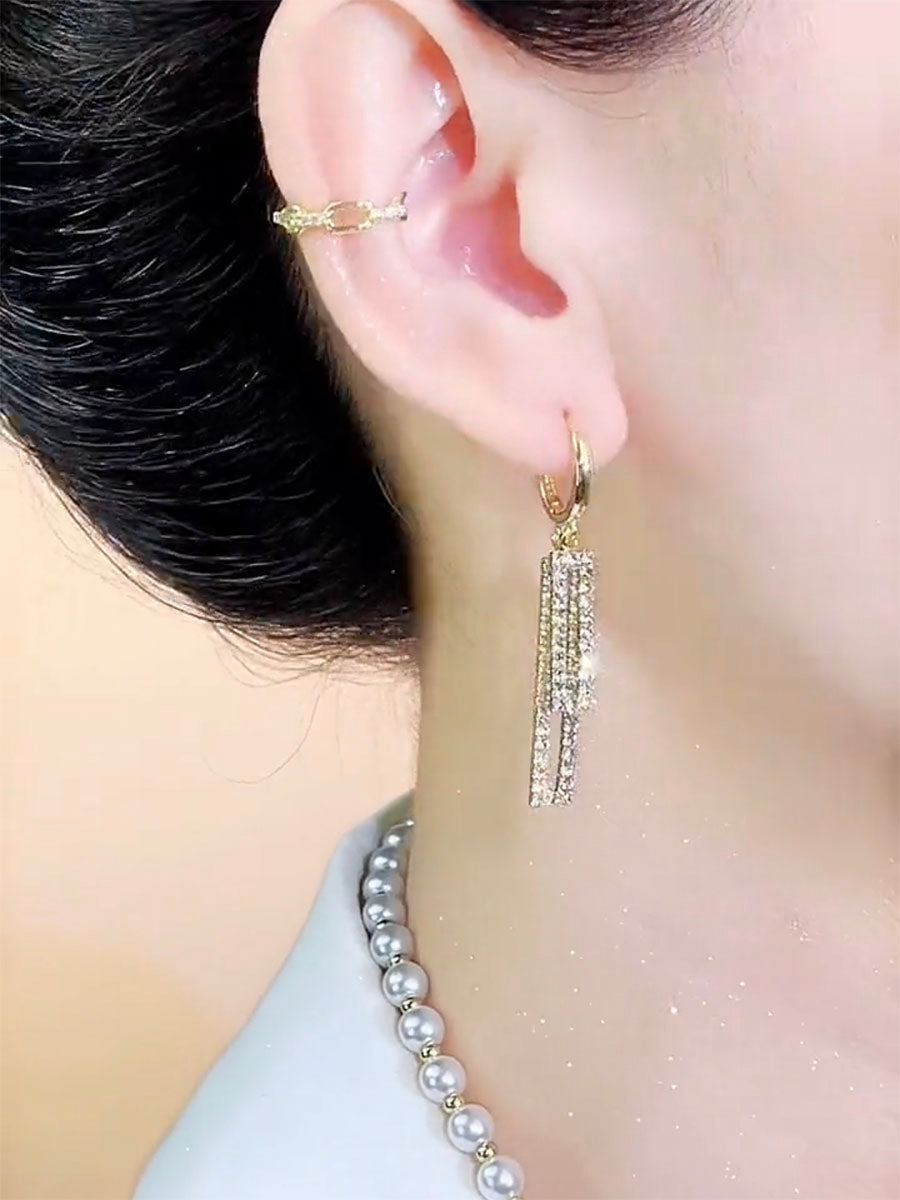 New Design Square Full Diamond Long Earrings For Women