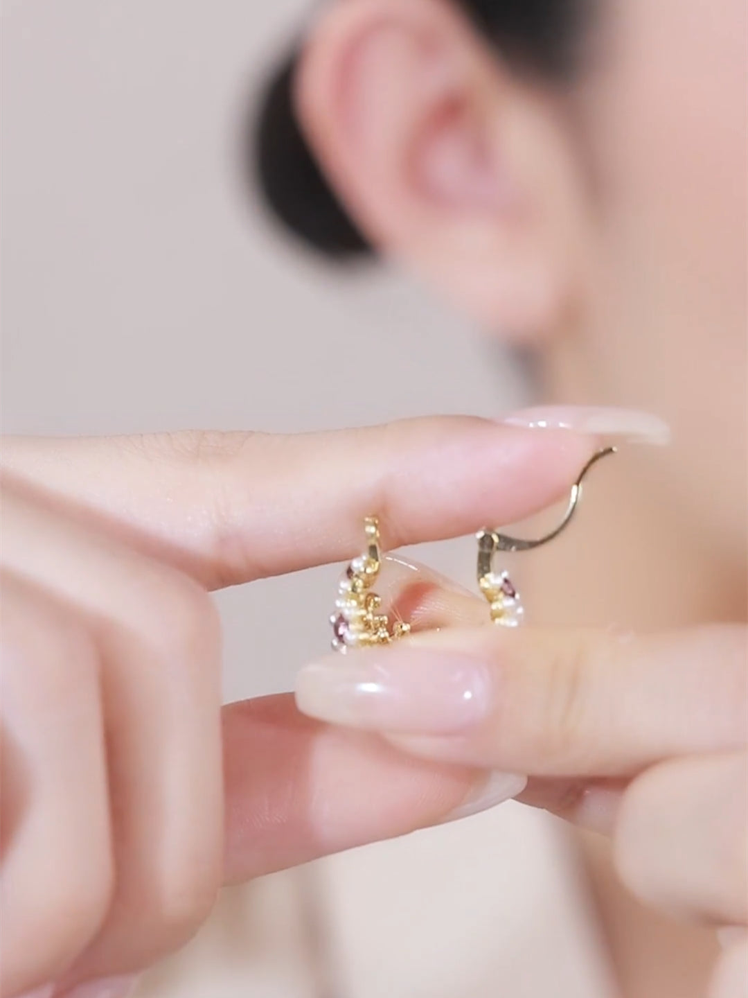 Flower Millet Bead Purple Diamond Basket Flower Earrings