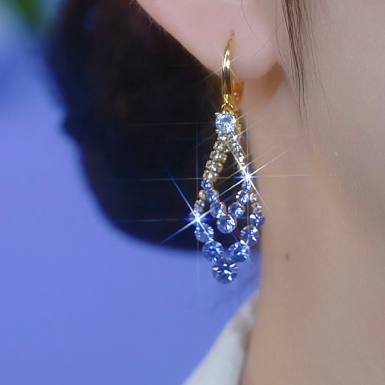 Purple Geometric Diamond Earrings Elegant Crystal Earrings For Women