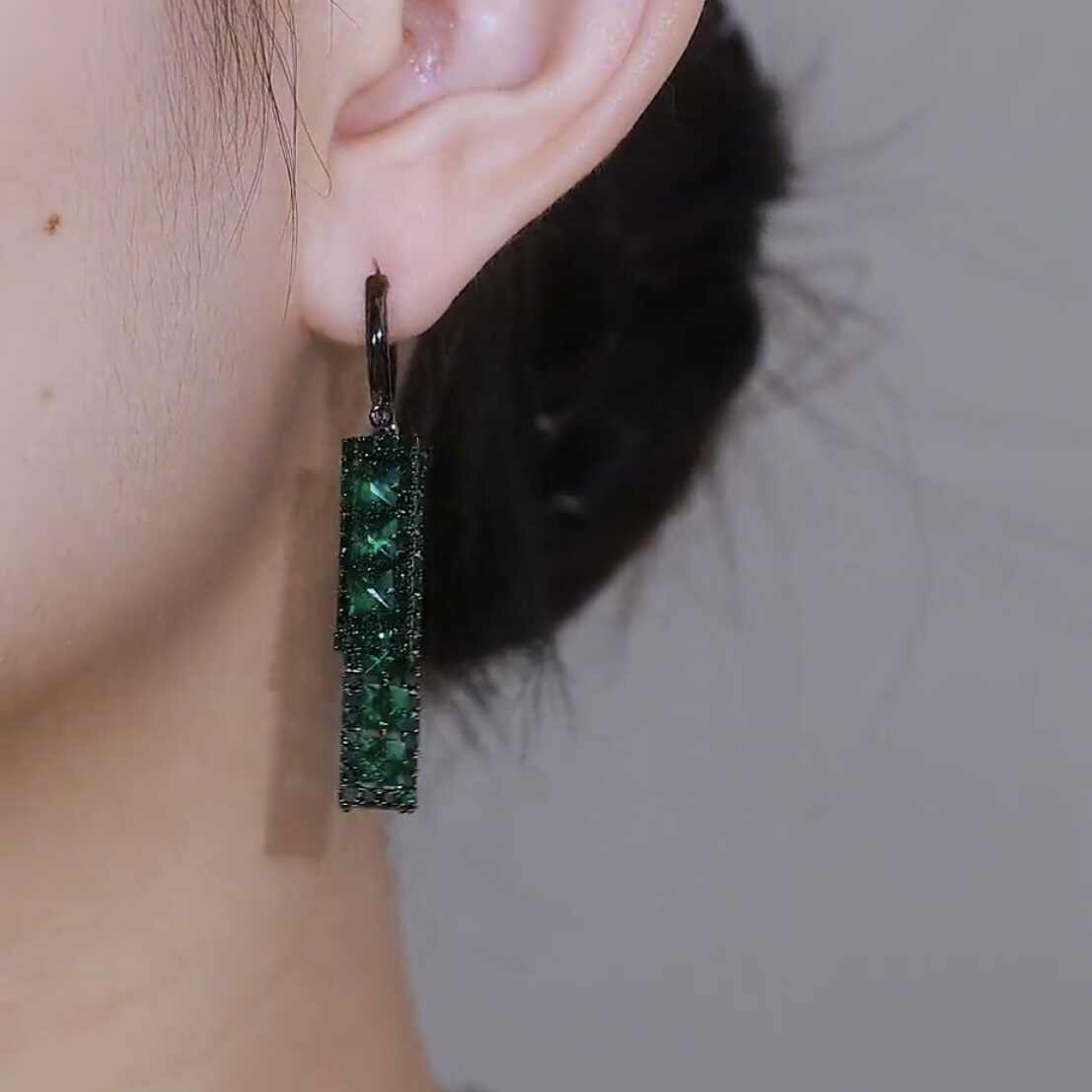 Rectangle Green Zircon Crystal Earrings for Women | Sparkly Geometric Statement Earrings