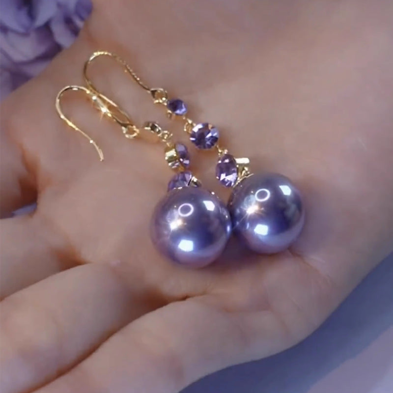 French Purple Long Fashionable Temperament Bead Earrings For Women