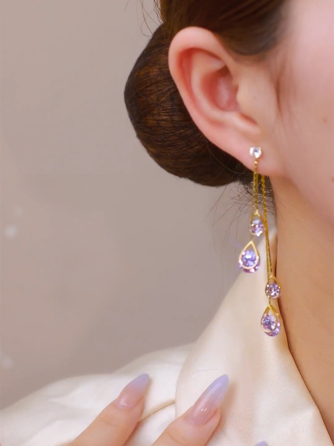 Women's Purple Teardrop Long Tassel Earrings