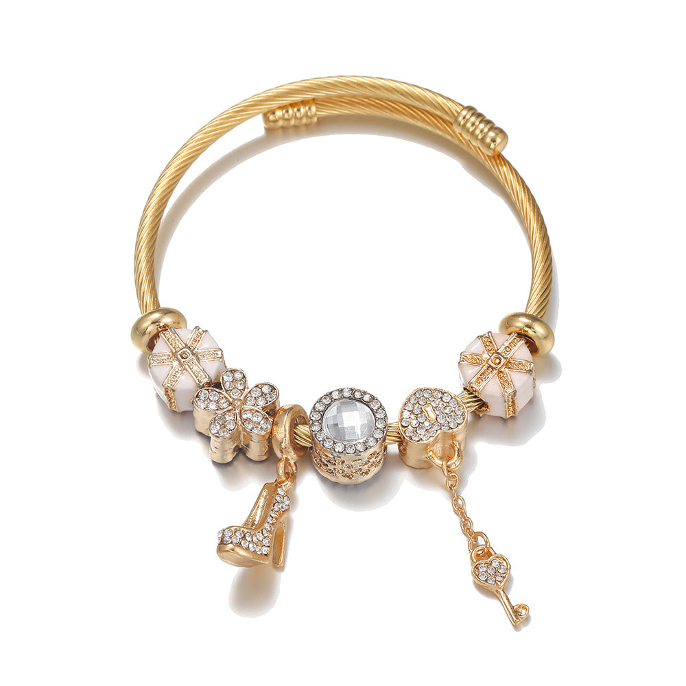 High Heels Love Lock Gift Box Charm Bracelet Women's Accessories