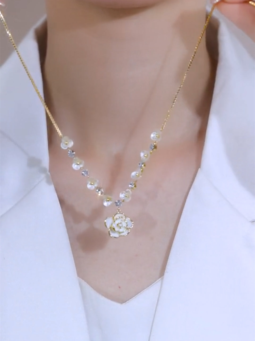 Magnolia White Flower Necklace Fashion Accessory Pendant