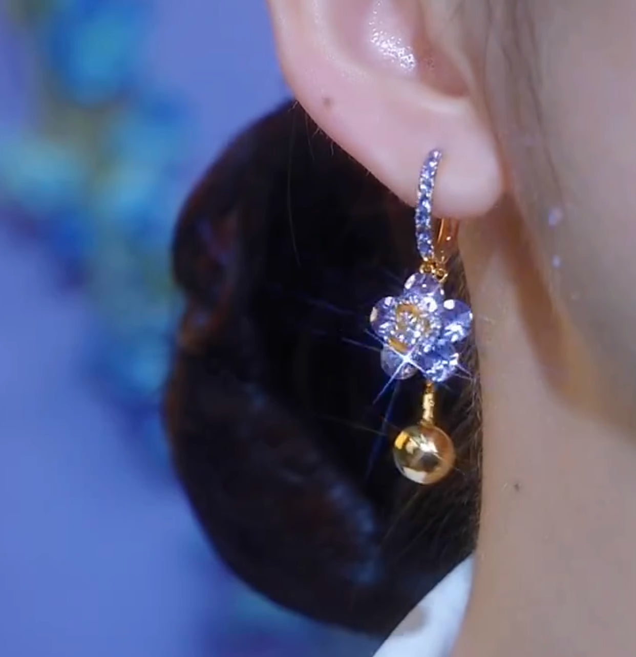 Purple Flower Zircon Earrings Fashion Jewelry Women