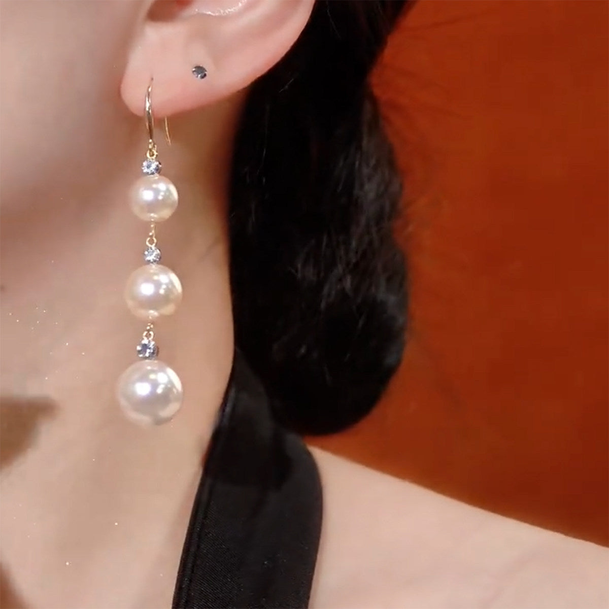 Elegant Long Pearl Tassel Earrings with Cubic Zirconia – French Luxury Statement Earrings for Women