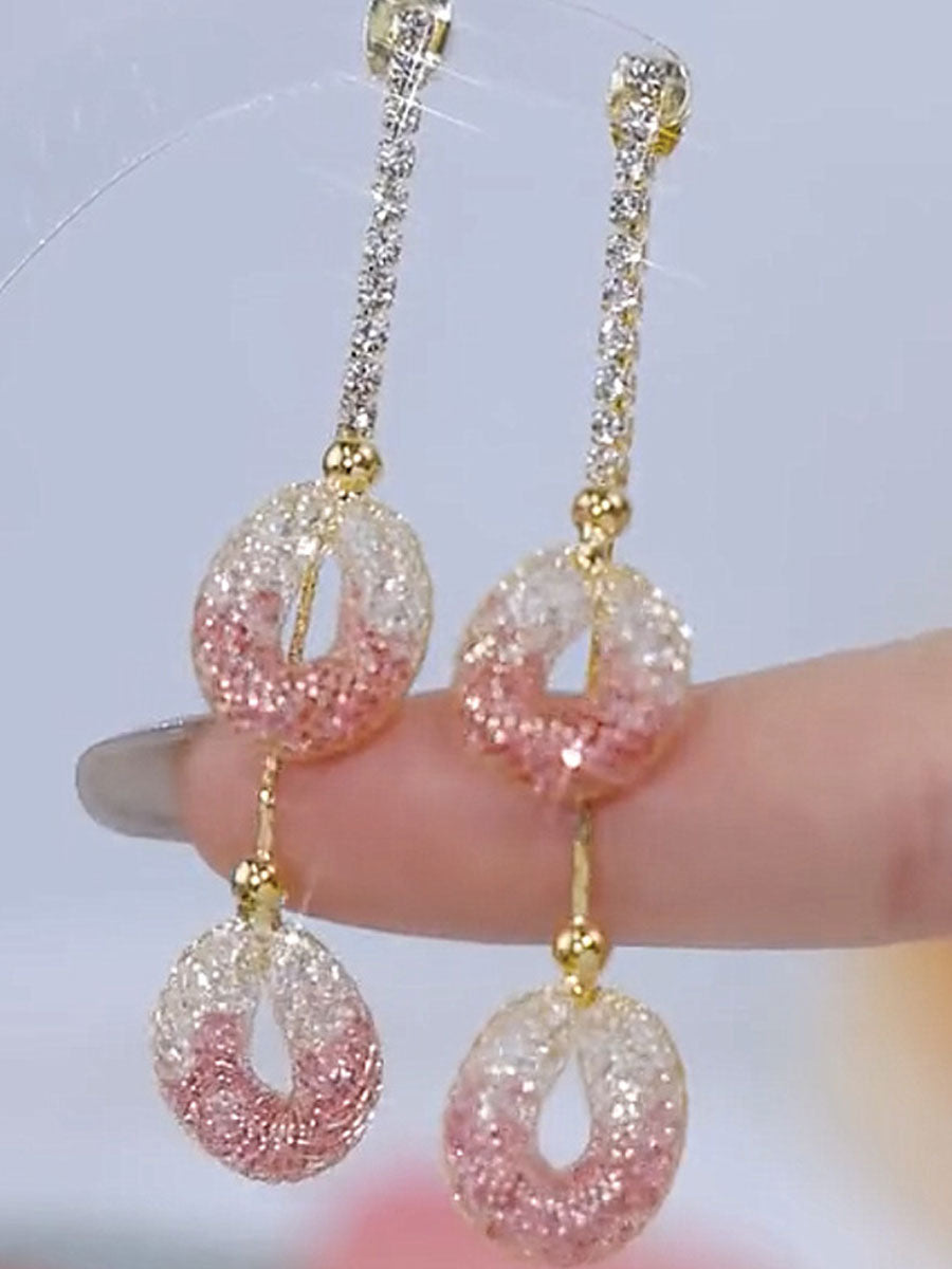 Mesh Hollow Pink Crystal Tassel Earrings
