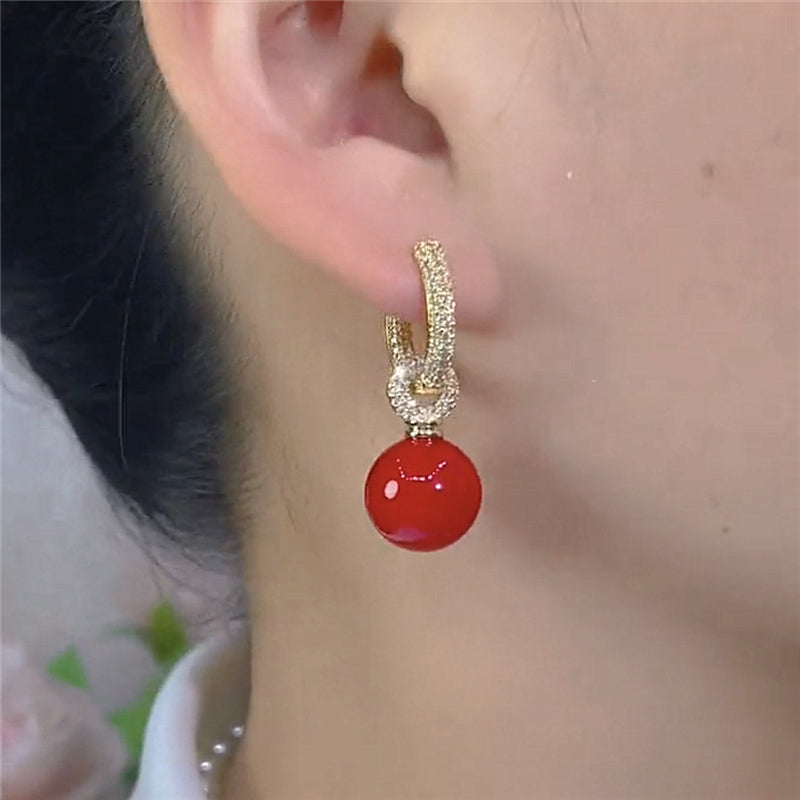 Fashionable and Exquisite Micro-inlaid Red Pearl And Zircon Earrings