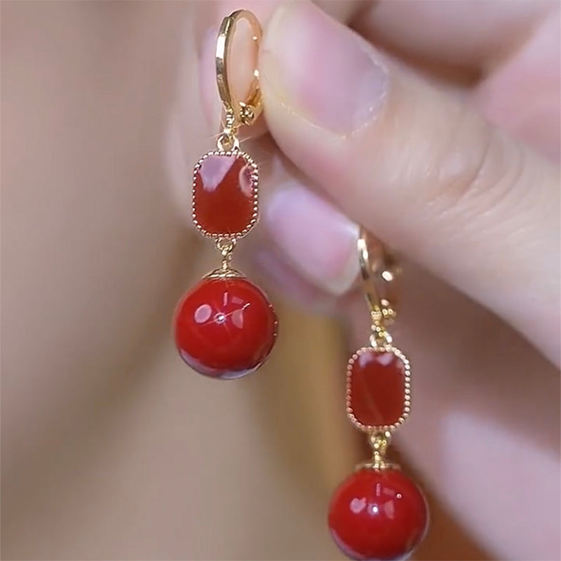 Women's Elegant Red Pearl Earrings Suitable For Winter Wear