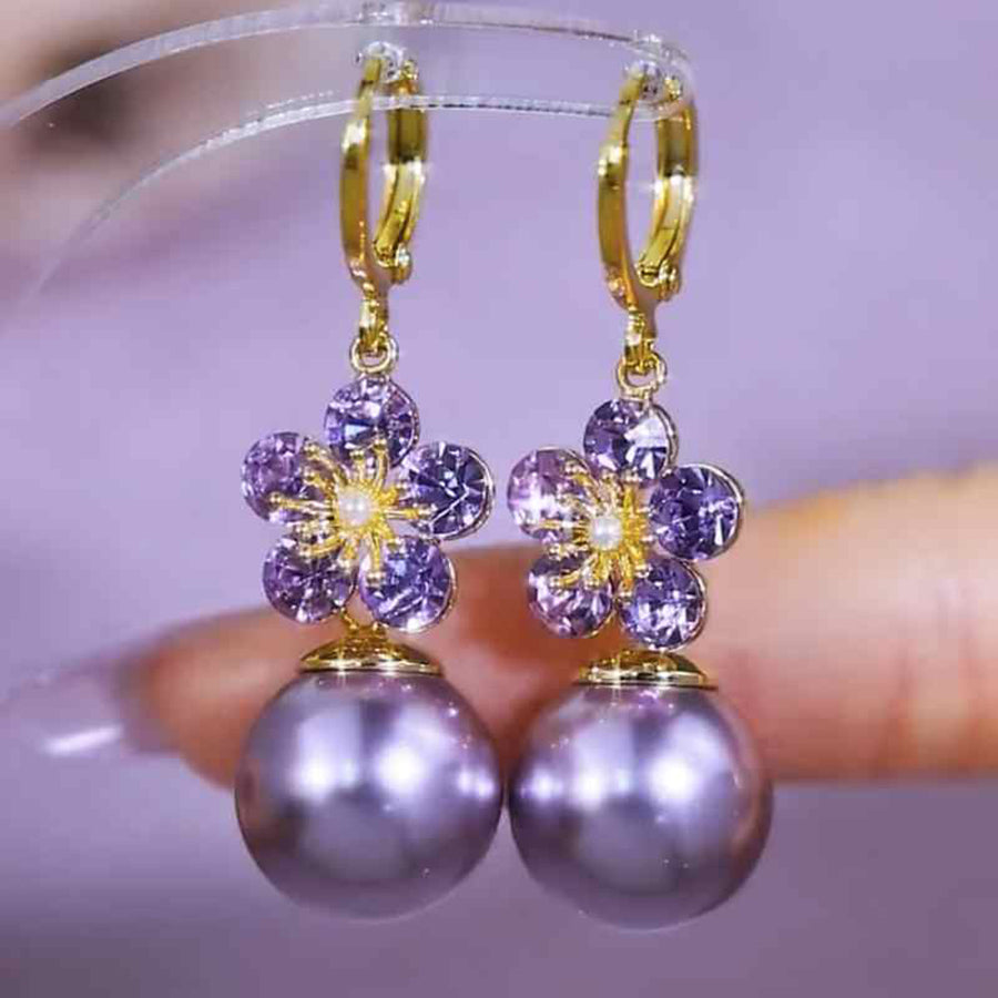 New Exquisite Design Purple Flower Bead Earrings
