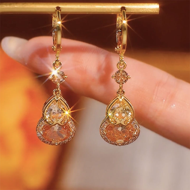 Women's Brown Zircon Gourd Temperament Exquisite Earrings