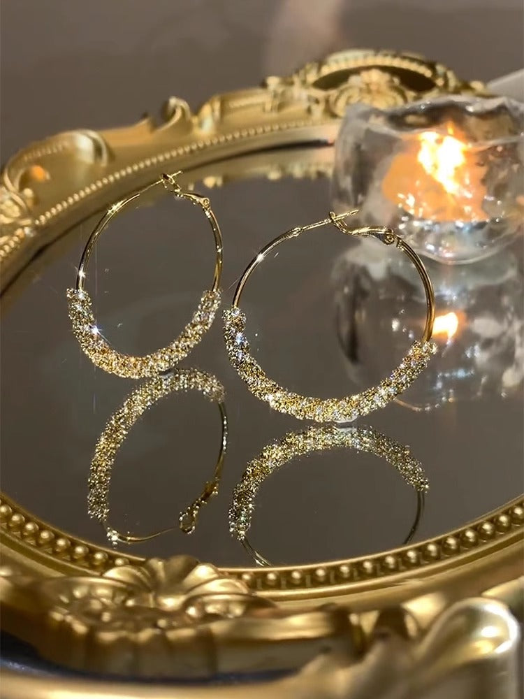 Gold Light Luxury Sparkling Diamond Hoop Earrings Women's Accessories