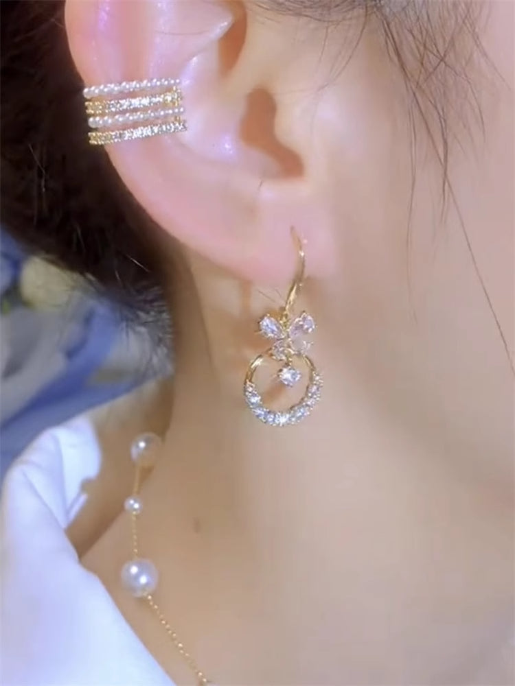 Zircon Butterfly Circle Earrings High-end Female Accessories