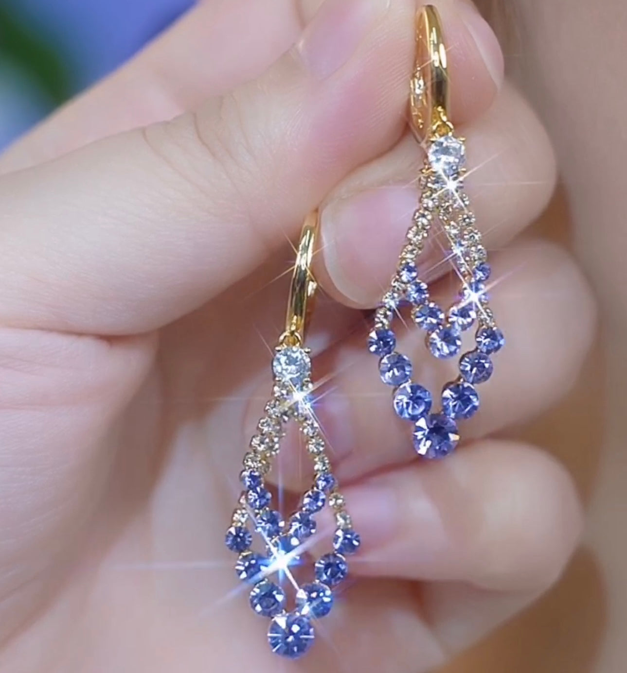 Purple Geometric Diamond Earrings Elegant Crystal Earrings For Women