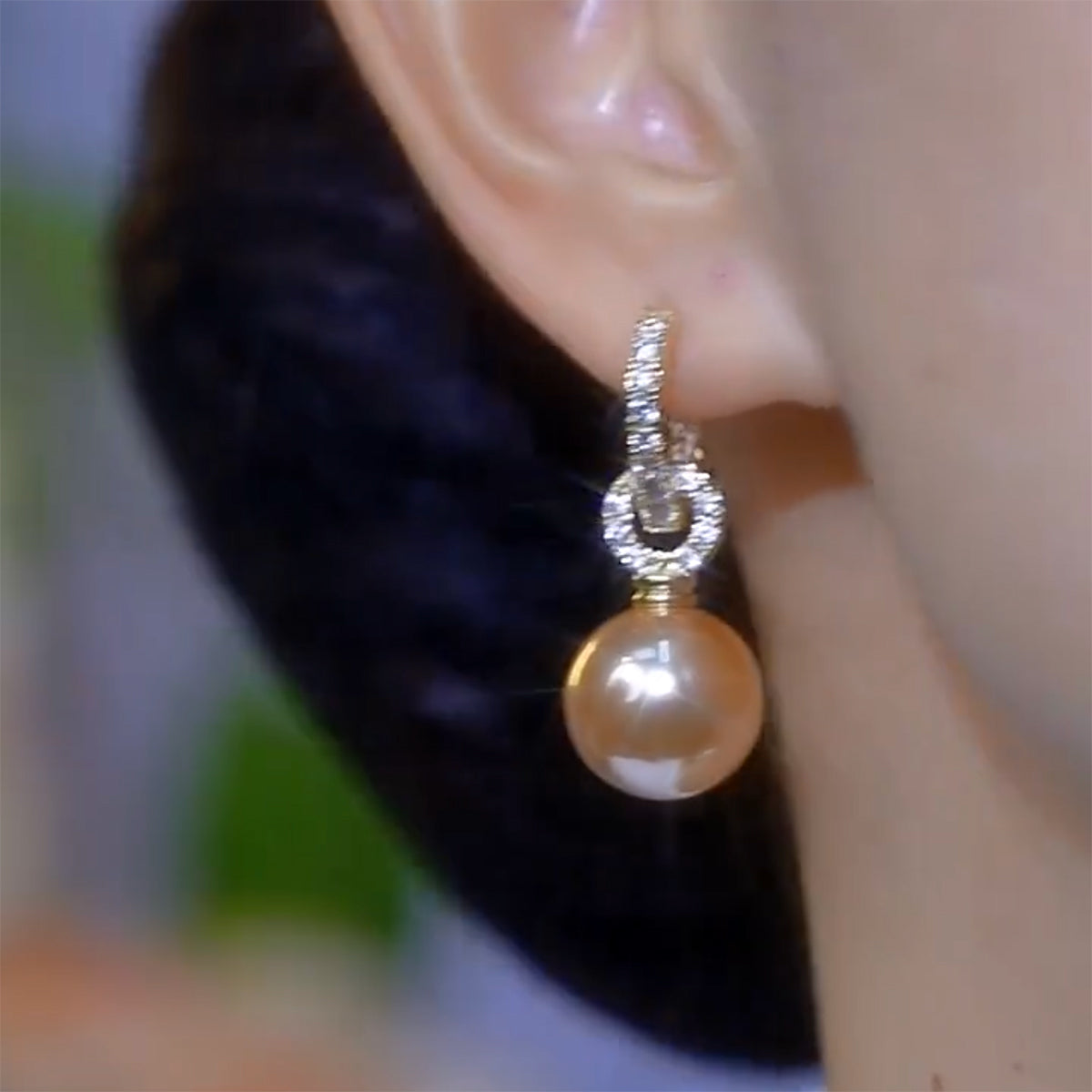 Personalized Zircon Champagne Pearl Elegant Earrings