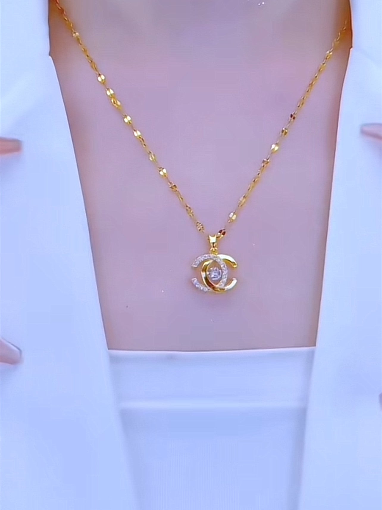 Fashionable And Versatile Temperament Titanium Steel Non-Fading Necklace Double C Pendant Clavicle Chain
