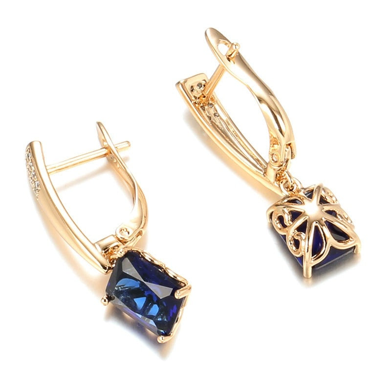 Romantic Rectangular Zirconia Earrings – Elegant Colorful Dangle Earrings for Women, Perfect Gift & Daily Wear