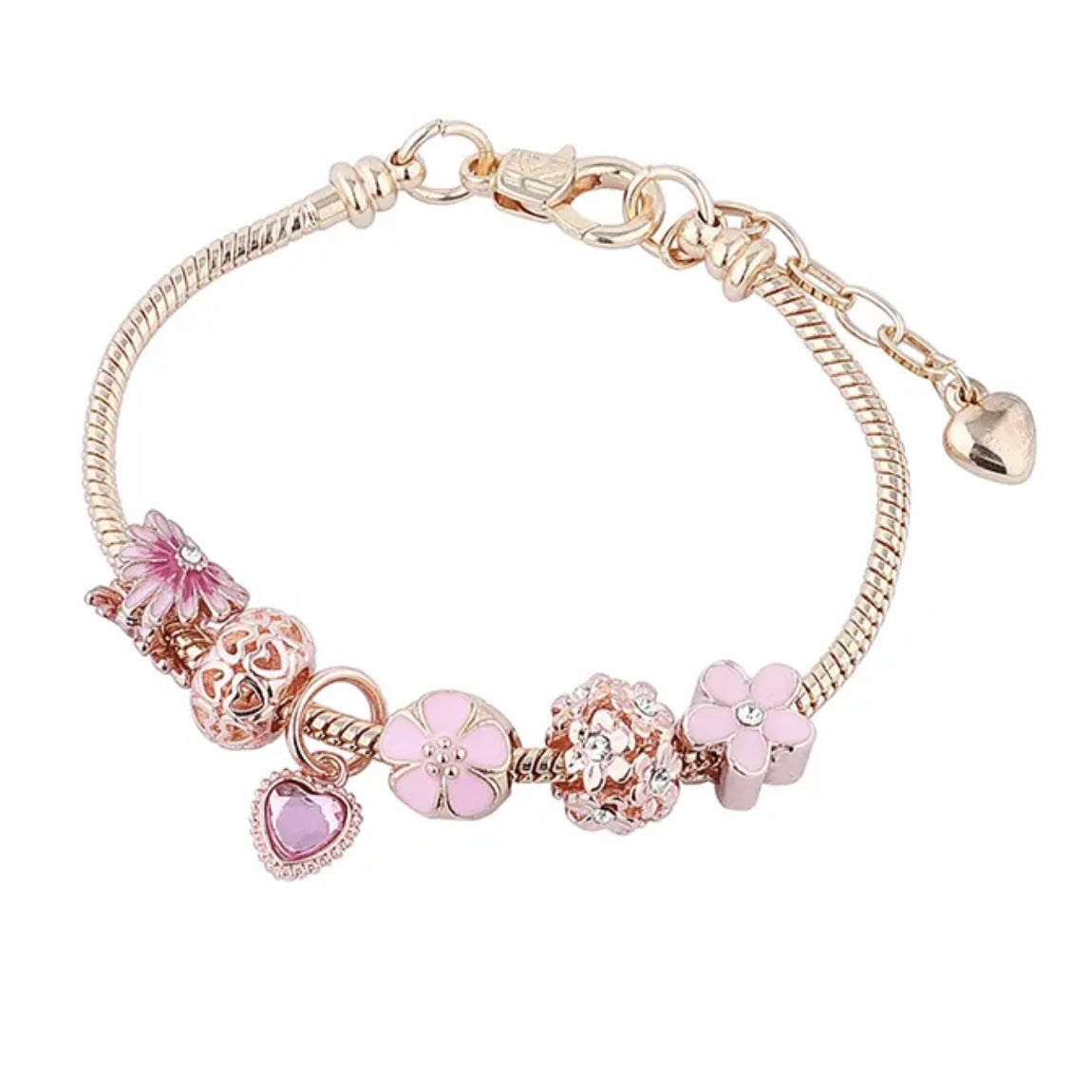 Pink Heart Daisy Beaded Bracelet Hollow Diamond Flower Ball Bracelet