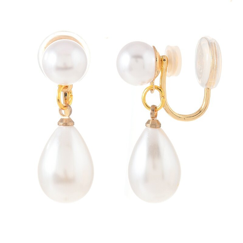 Clip-on Teardrop Pearl Earrings with Double-Pad Backs (For Non-Pierced Ears)
