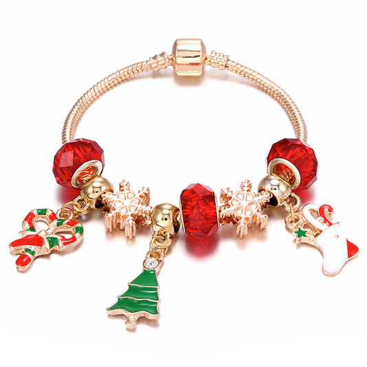 Pulsera navideña, regalo de caramelo, calcetines, colgante de árbol de Navidad, cuentas de copo de nieve, regalo festivo, accesorios de joyería