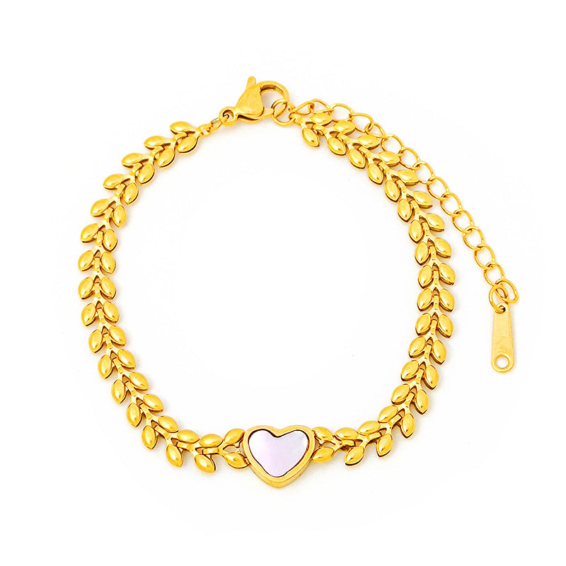 Exquisita pulsera de concha de nácar blanca en forma de corazón natural para mujer