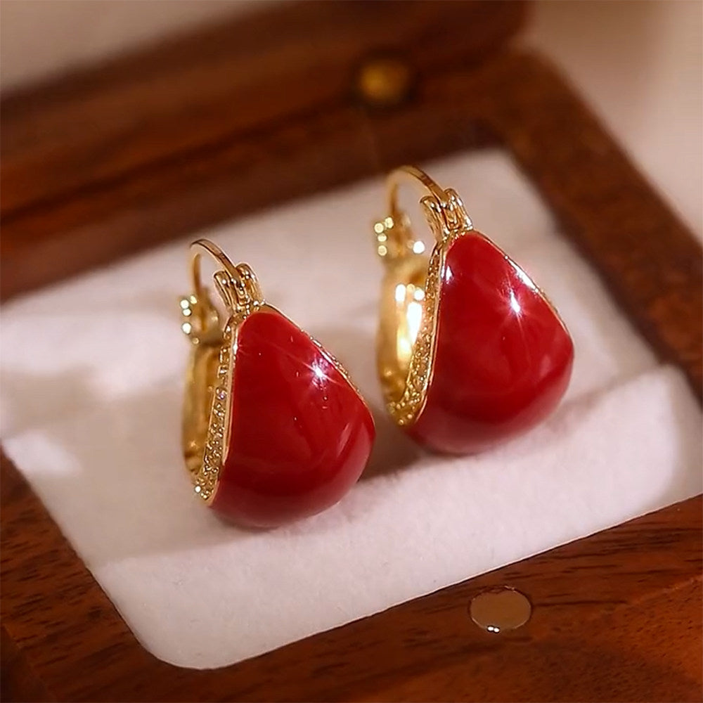 Stylish Retro Red Enamel and Zircon Earrings