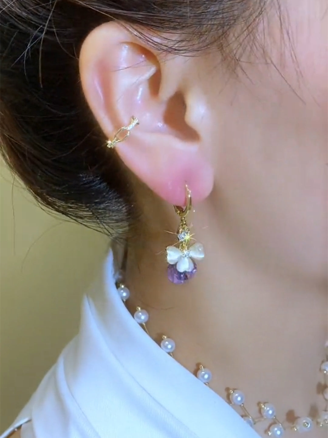 Exquisite Design Fashionable Petal Purple Water Drop Earrings