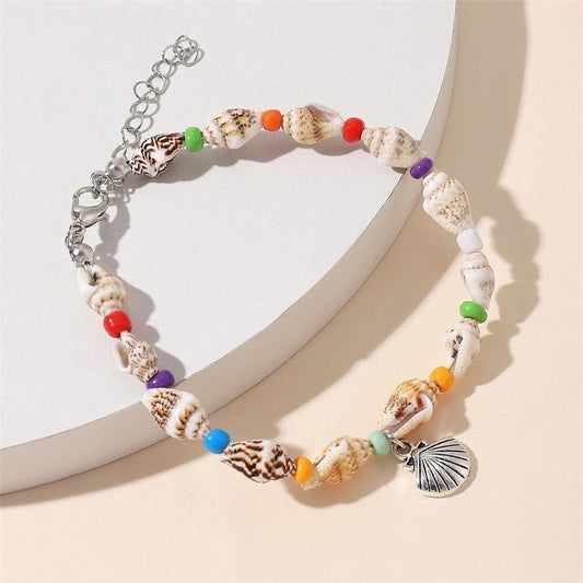 Pulsera de cuentas de arroz de concha turquesa, colgante de estrella de mar de playa, pulsera de concha de verano para mujer, joyería
