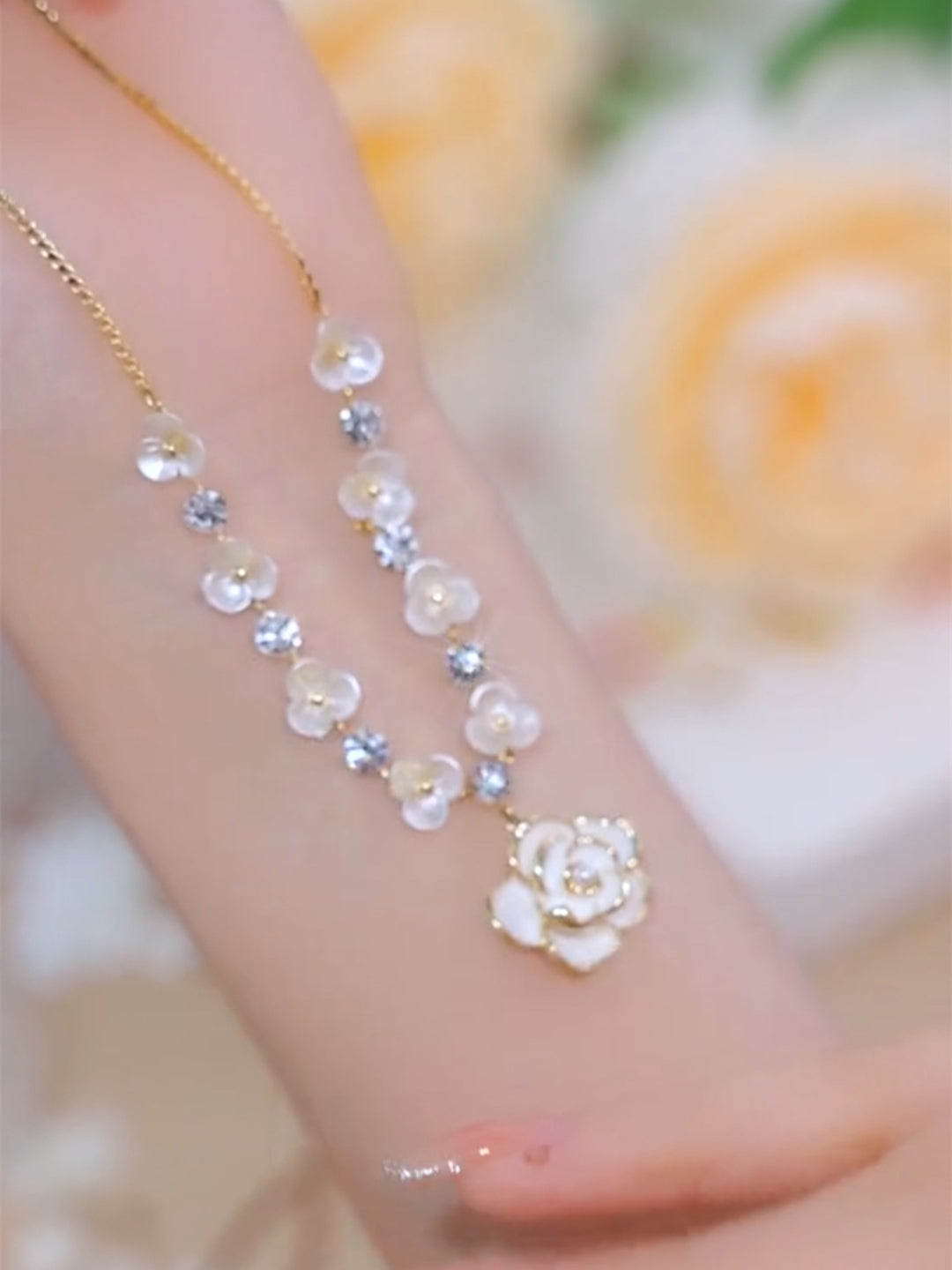 Magnolia White Flower Necklace Fashion Accessory Pendant