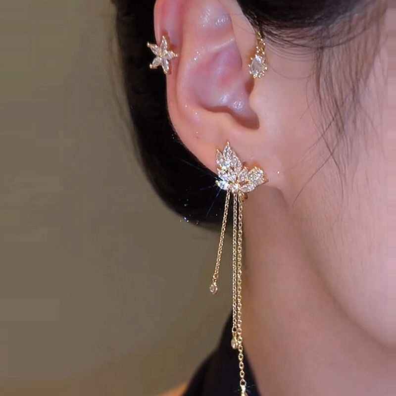 Moonlit Galaxy Long Draped Earrings for Women Without Pierced Ears