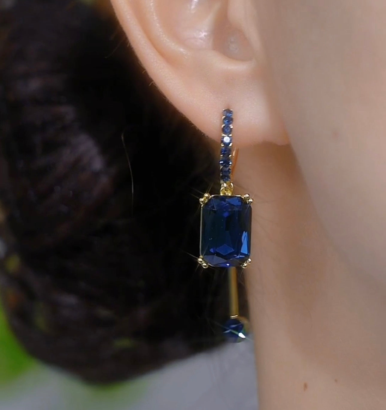 Blue Crystal Tassel Drop Earrings for Women – Elegant Square Design Luxury Dangle Earrings Lightweight Chic Jewelry