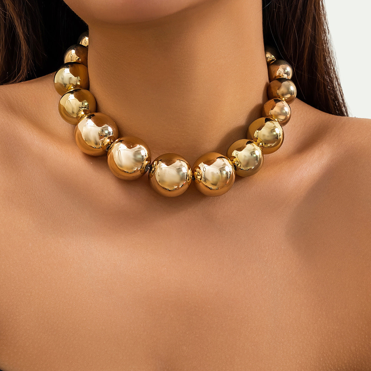 Large Round Bead Punk Collar Clavicle Chain Geometric Bead Necklace For Women