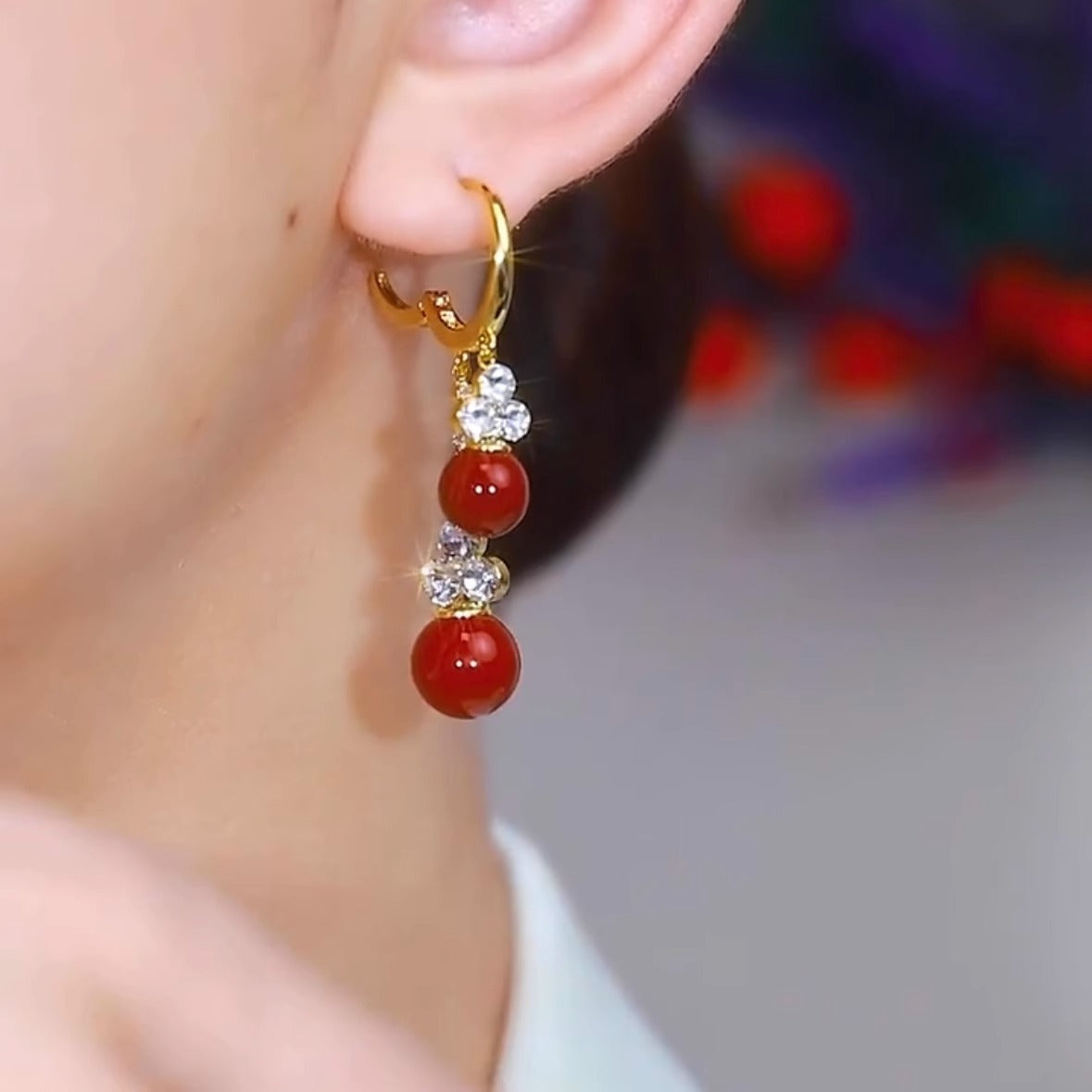 Temperament Red Bead Long Tassel Earrings Autumn And Winter New Earrings for Women