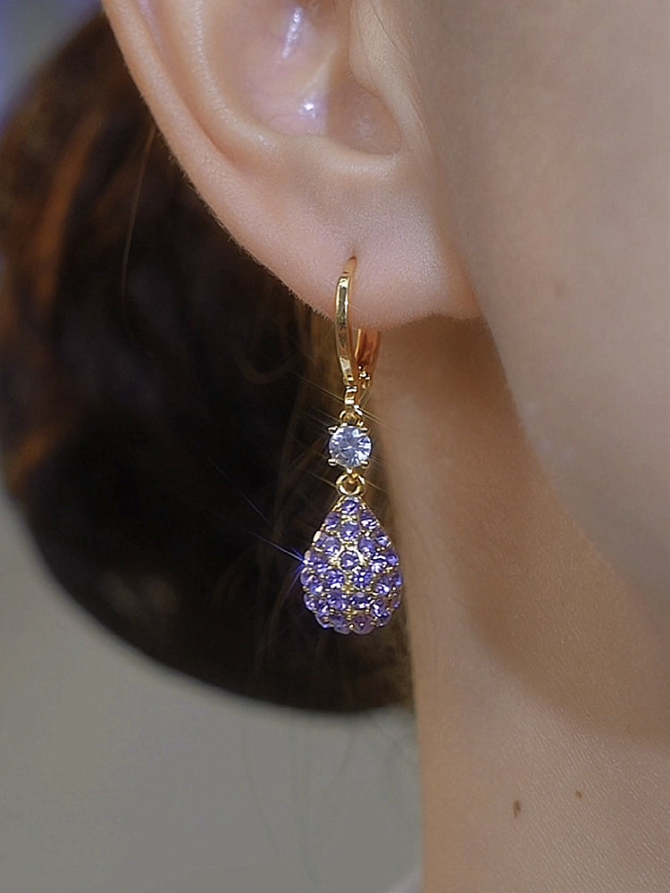 Women's Purple Teardrop Earrings With Diamonds