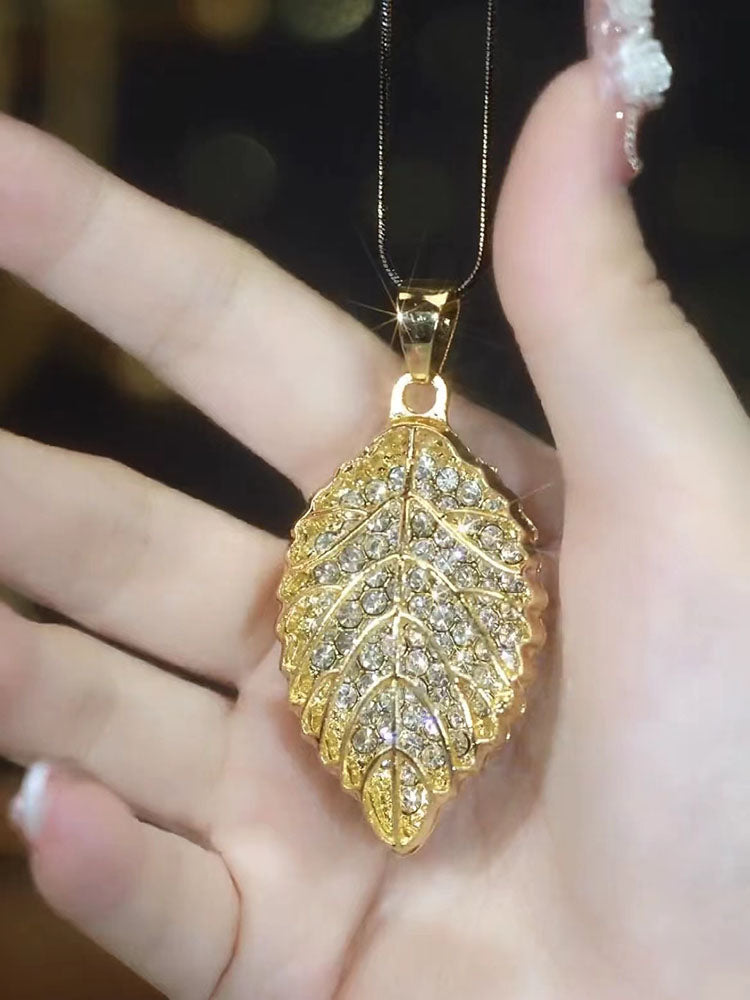 Full Diamond Leaf Necklace Sweater Chain All-match Leaf Accessories Pendant For Women