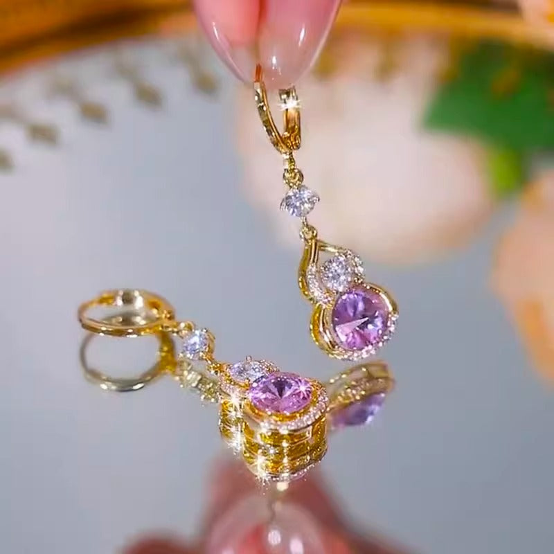 New Style Full Diamond Gold Gourd Elegant Ladies Earrings