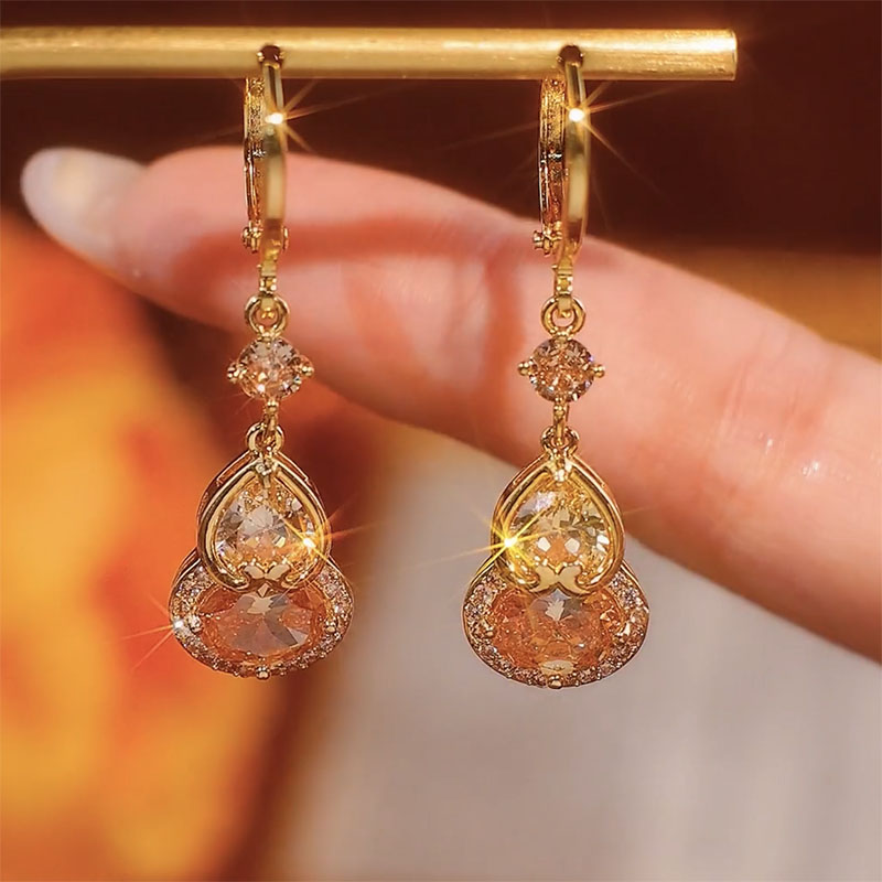 Women's Brown Zircon Gourd Temperament Exquisite Earrings