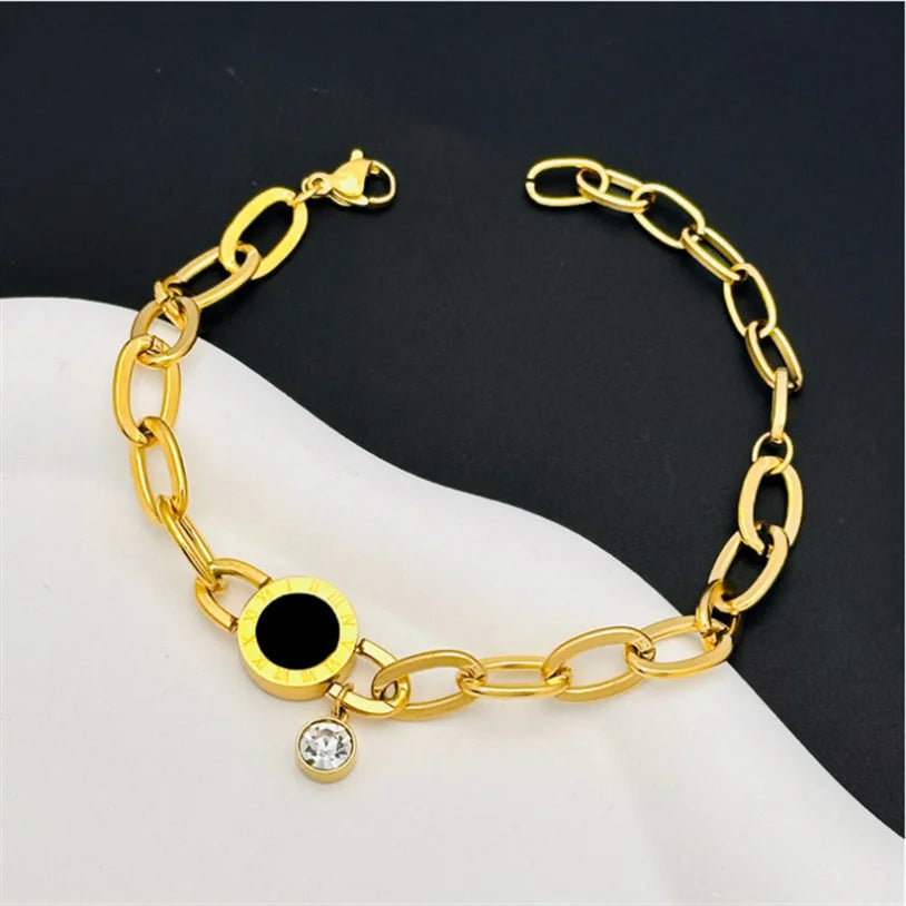 Fashion Design Simple Bracelet Titanium Steel Diamond Roman Numerals Female Accessories