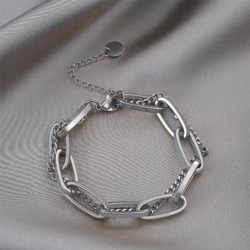 Fashionable Gold Long Chain Pendant Double Layer Thick Bracelet For Women