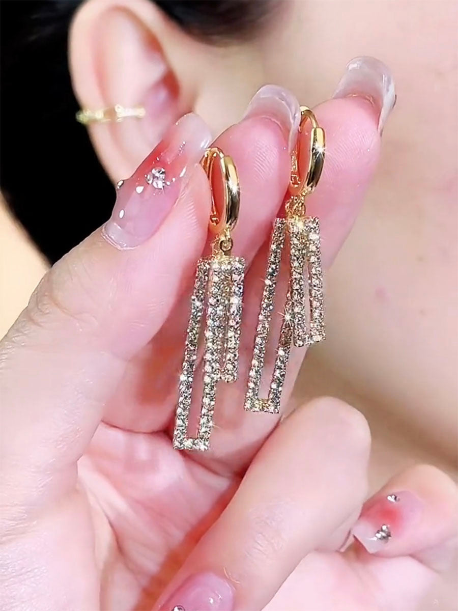 New Design Square Full Diamond Long Earrings For Women