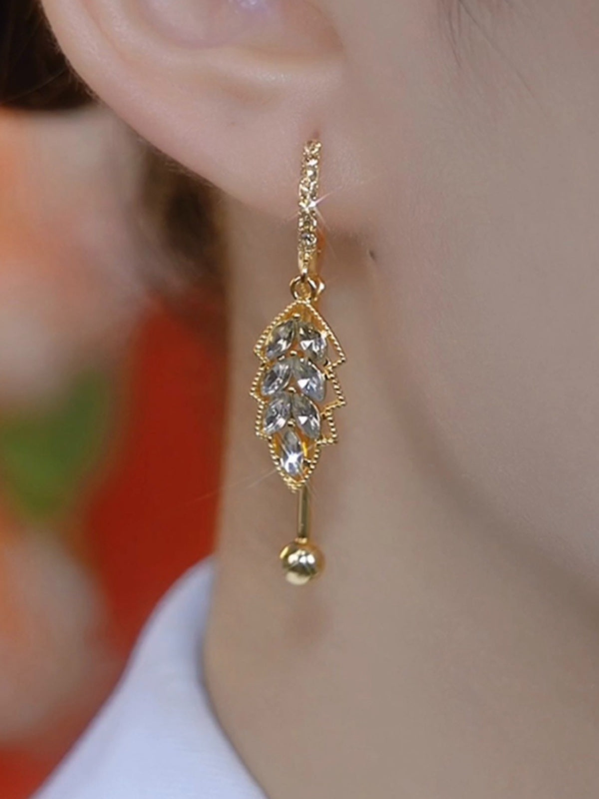Light Luxury High-End Coffee Color Full Diamond Leaf Earrings For Women
