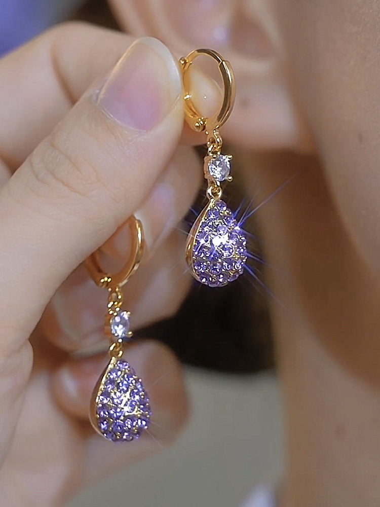 Women's Purple Teardrop Earrings With Diamonds
